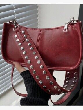 Red Studded Women's Shoulder Bag